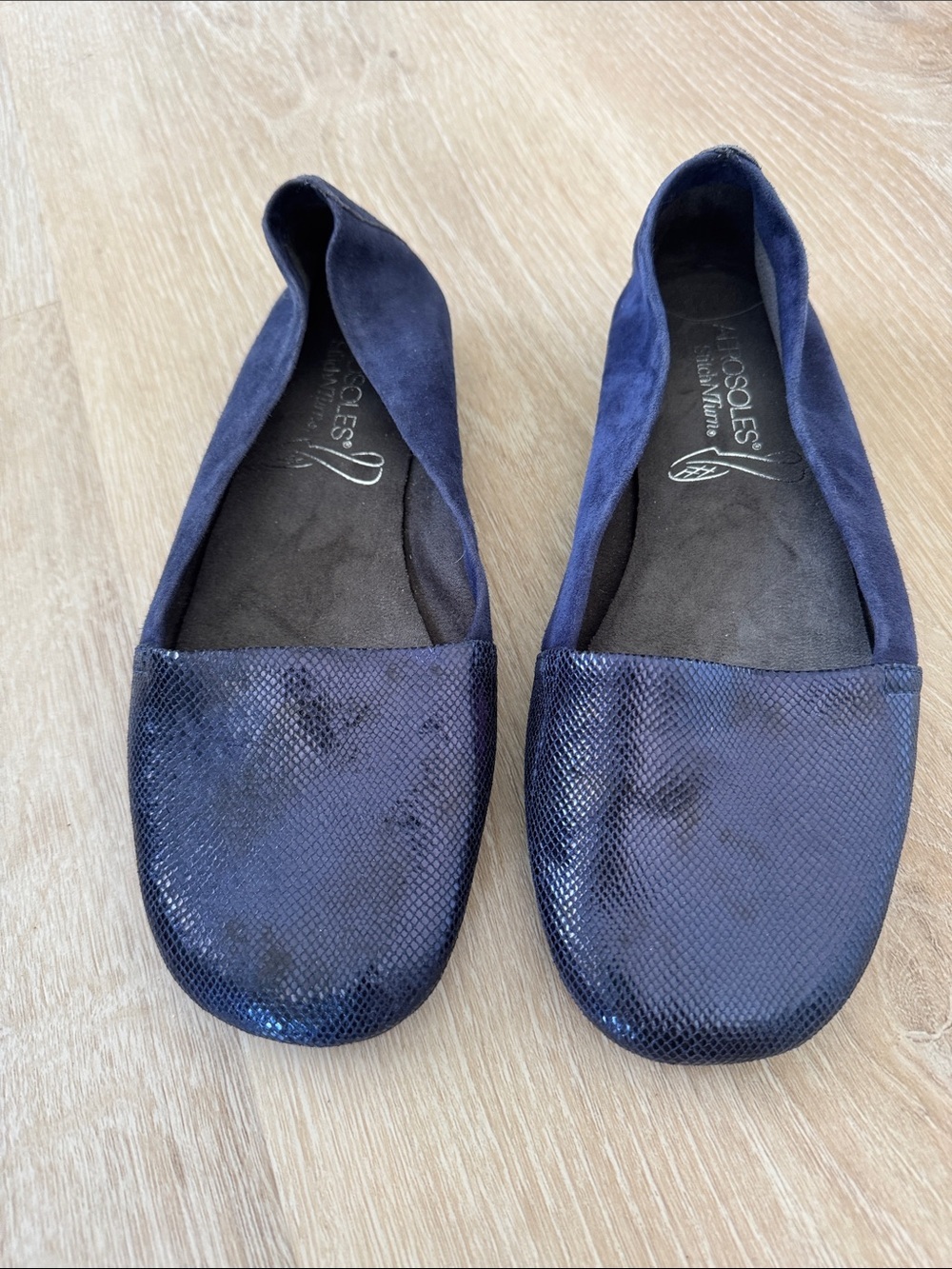 AEROSOLES Navy Foldable Snake-Texture Slip-On Flats